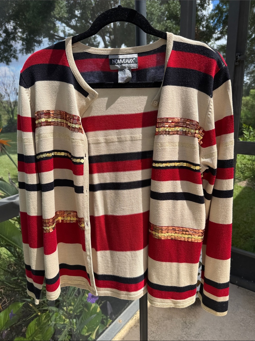 Nouveau Cream, Red & Black Striped Sequin Tank Top